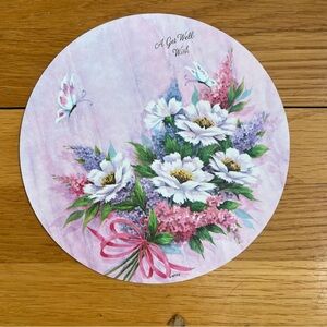 Vintage 1960’s Floral 'Get Well' Round Greeting Card